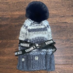 Steve Madden Fair Isle Beanie Hat & Fingerless Glove Set **NEW**